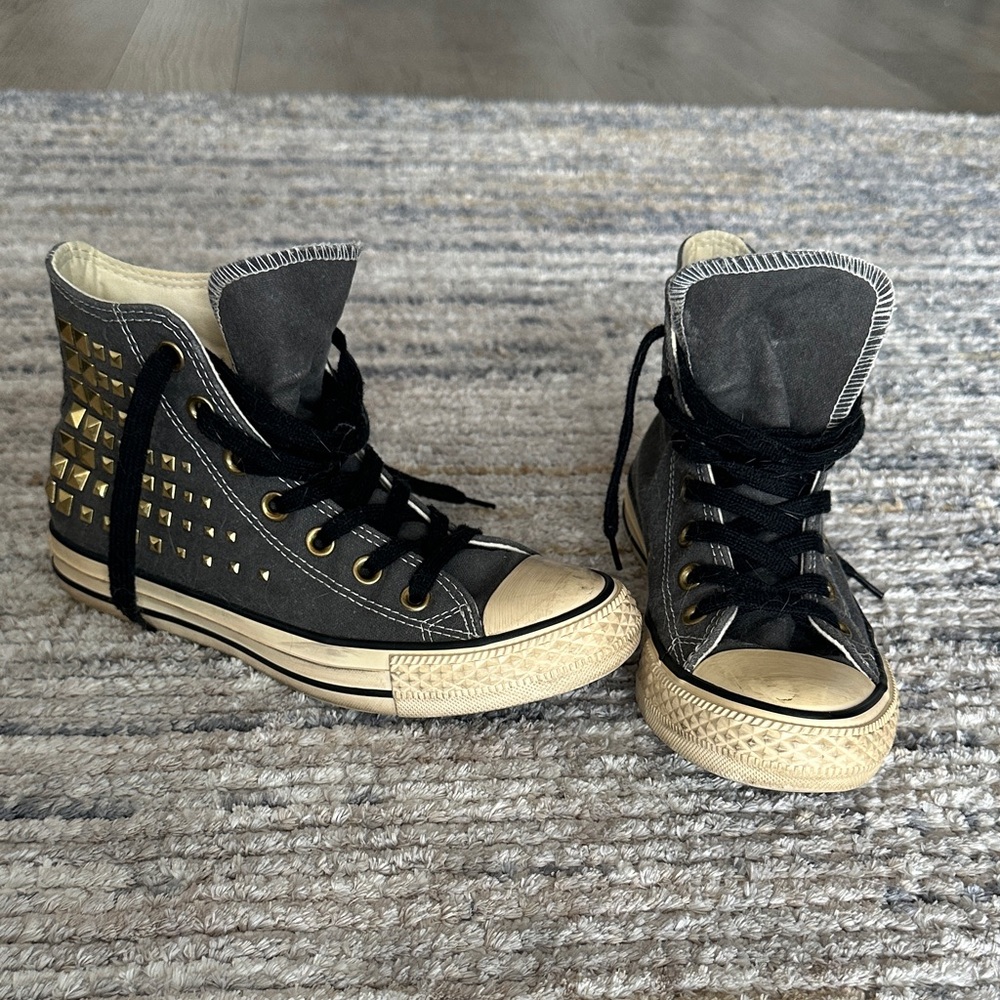 Studded High-Top Sneakers - Black and Gold